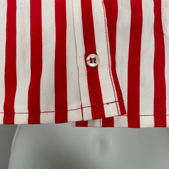 Zara Top Red White Stripes DIY Cropped Boxy Short Sleeves Button-Up Pocket - Picture 9 of 9